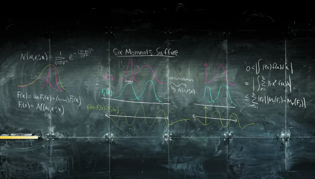 A close-up of a blackboard with mathematical equations written on it.