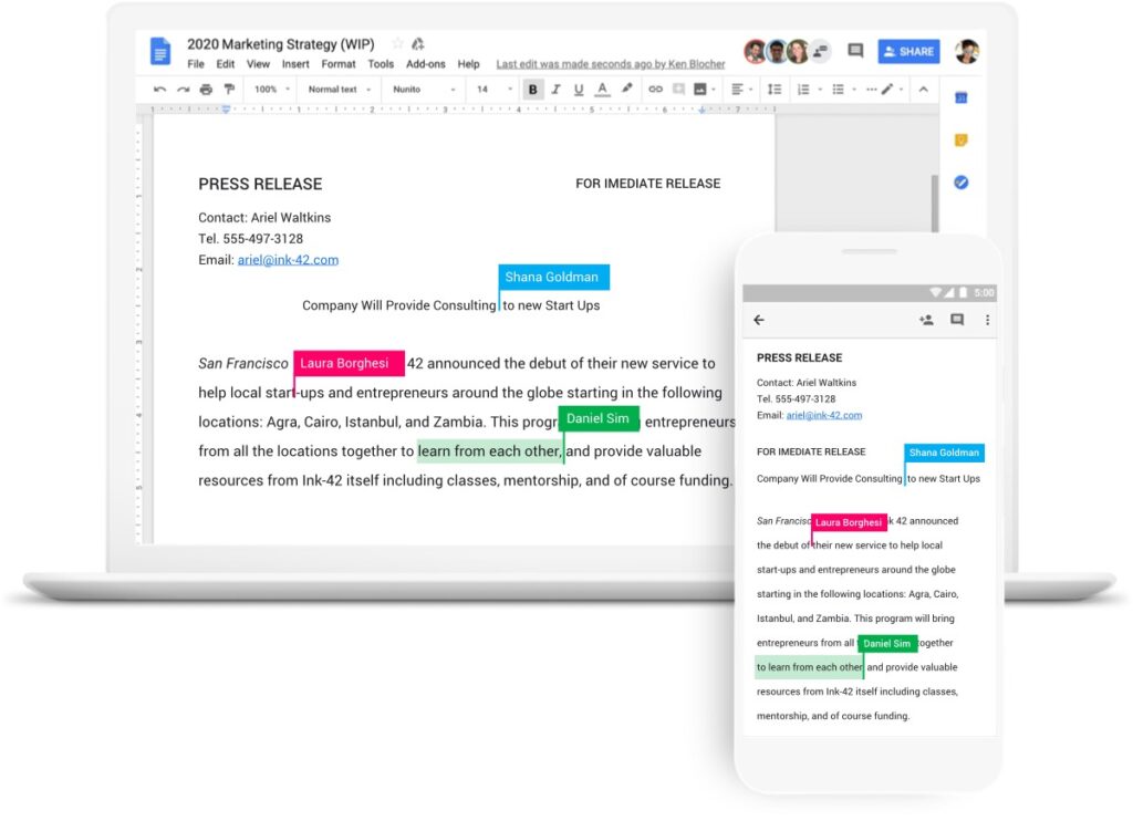 Example of Individuals using the Collaborative Editing Feature on Google Docs