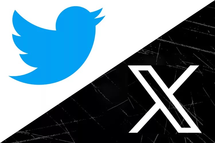 An image of the previous Twitter logo (the blue bird), and the new Twitter logo (the letter X).