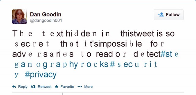 Example of point-and-click steganography seen in a tweet. 