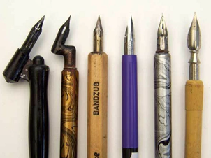 This image illustrates the different types of calligraphic pens used by artists for aesthetic purposes. 