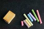 Eraser and different colored chalks