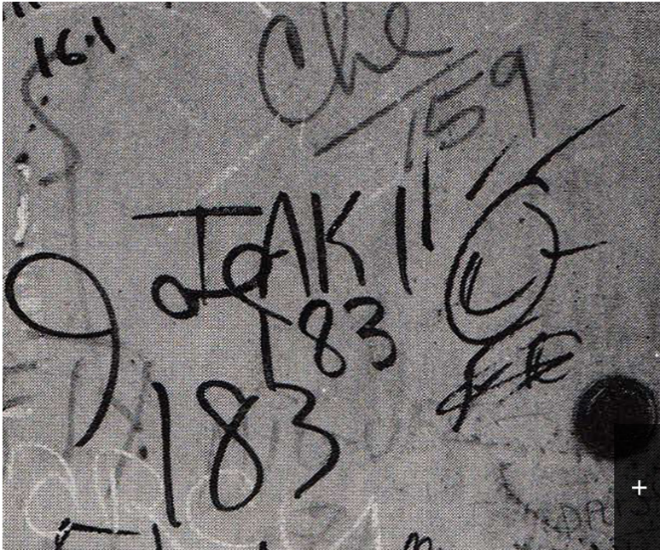 Text painting on a wall. "Taki 183" is written in the text.
